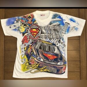 VTG Nascar Jeff Gordon Shirt Mens M White 90s Superman All Over Print AOP Racing